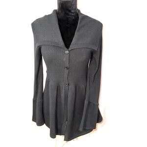 Tailor Size XS Peplum Waist Bell Sleeve Cardigan Sweater Black Ribbed